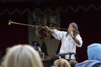 Fanfahrenspieler, musician, medieval clothing, medieval market, city of Esslingen, district of
