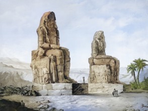 Colossi of Memnon, el-Colossat, es-Salamat, two ancient Egyptian colossal statues standing side by