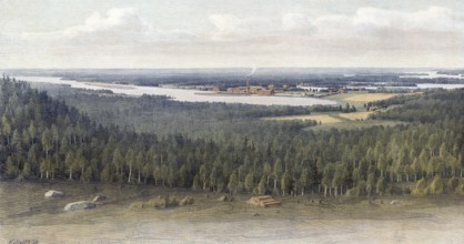 Timber industry in MÃ¤nttÃ¤, forest industry, forest and sawmills, Finland, authentic reproduction