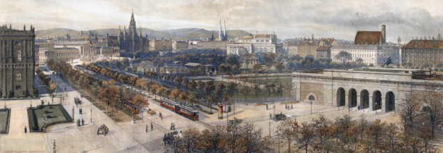 Panorama of Vienna, Austria, authentic reproduction of a school mural, historical, around 1900
