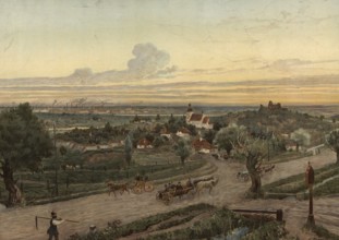 Rural scene in Poland, village and agriculture, authentic reproduction of a school mural,