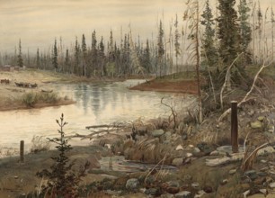 Pechora, landscape and city in the Komi Republic in northern Russia, authentic reproduction of a