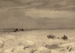 Tundra, cold steppe, northern Siberia, landscape in winter, Russia, authentic reproduction of a