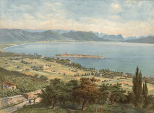 Lake Constance near Lindau, Bavaria, Germany, authentic reproduction of a school mural, historical,