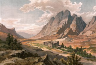 St. Catherine's Monastery and Mount Sinai, Egypt, authentic reproduction of a school mural,