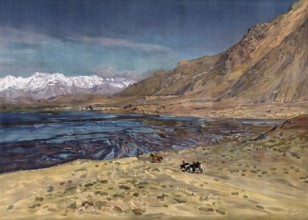 Landscape in the Pamir Mountains, high mountains in Central Asia, which belongs to the