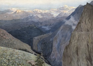 Landscape in the Caucasus, high mountains in Eurasia between the Black and Caspian Seas, authentic