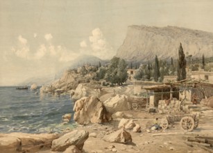 Black Sea coast, Crimean peninsula, Russia, authentic reproduction of a school mural, historical,
