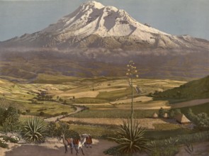 Chimborazo volcano in Ecuador, authentic reproduction of a school mural, historic, around 1900, A