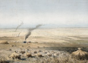 Steppe country in Russia, Siberia, authentic reproduction of a school mural, historical, around