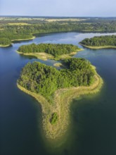 Aerial view, drone photo: Steinwerder and Bollenwerder islands, Carwitzer See, Carwitz, Feldberger