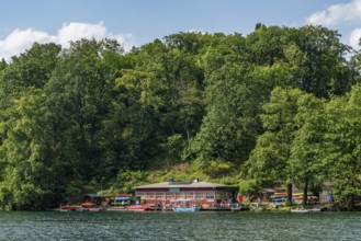 Ferry station, canoe rental and cafÃ© on Lake Schmaler Luzin, Hullerbusch Nature Reserve, Feldberg