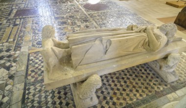 Tomb slab of Philip I and marble floor in opus sectile technique (Latin cut work), Abbey of Fleury,