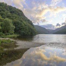 Upper Lake at sunset, Wicklow Mountains National Park, Glendalough, Brockagh, County Wicklow,