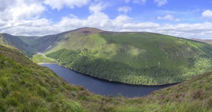 View of Upper Lake and Miners Village, Wicklow Mountains National Park, Glendalough, Brockagh,
