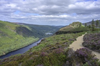 Upper Lake and hiking trail, Wicklow Mountains National Park, Glendalough, Brockagh, County