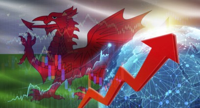 Global financial growth with Welsh flag. Financial growth with Wales flag on economic background