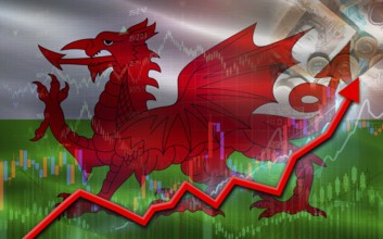 Wales economic growth on financial graph. Welsh financial growth on market graph