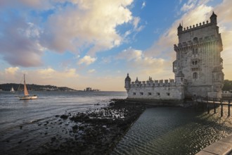 Belem Tower or Tower of St Vincent - famous tourist landmark of Lisboa and tourism attraction - on