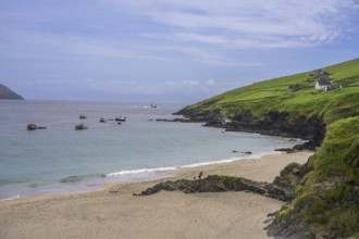 Beach and sightseeing boats, Great Blasket Island, Dunquin, Kerry, Ireland