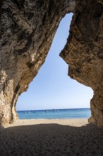 Rock cave on the beach at Cala Luna, Golfo di Orosei, Baunei, Sardinia, Italy
