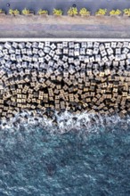 Aerial view, breakwater on the coast, Madeira, Portugal