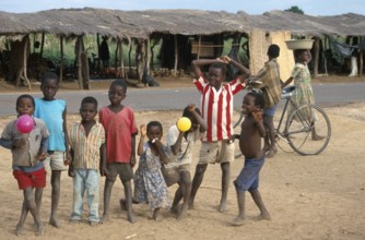 People, children on a street market, Salima, Malawi, Africa, June 2000, vintage, retro, old,