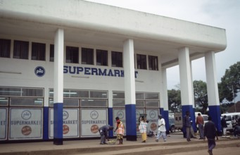 Supermarket in the city center of Mzuzu Town, Malawi, Africa, June 2000, vintage, retro, old,