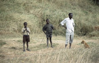 Germanypeople, children, boys, man, dog, Bwangu Mzimba, Malawi, Africa, June 2000, vintage, retro,