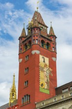 Exterior view with tower of the Red Town Hall, Market Square, Basel