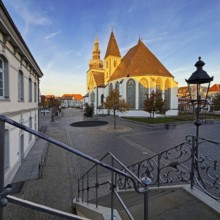 Great St. Mary's Church seen from City Hall at sunrise, Rathausplatz, Lippstadt, North