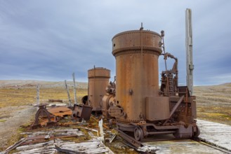Steam engine at abandoned marble quarry Camp Mansfield, Ny London near Ny-Alesund,