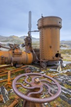 Steam engine at abandoned marble quarry Camp Mansfield, Ny London near Ny-Alesund,