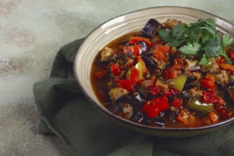 Ajapsandali, cold appetizer, vegetable stew, stewed vegetables, Caucasian cuisine