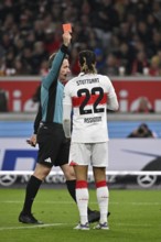 Referee Referee Tobias Stieler shows Lorenz Assignon VfB Stuttgart (22) red card red sending off