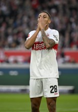 Nikolas Nartey VfB Stuttgart (28) disappointed gesture gesture MHPArena, MHP Arena Stuttgart,