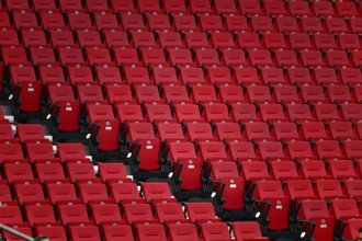 Empty grandstand, seats, red, MHPArena, MHP Arena Stuttgart, Baden-WÃ¼rttemberg, Germany