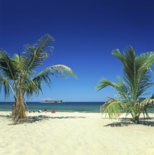Palm beach near Kande on Lake Malawi, Malawi, Africa, July 2000, vintage, retro, old, historic