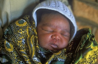 Portrait of a newborn baby, Kande, Malawi, Africa, July 2000, vintage, retro, old, historical