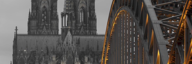Abendstimmung am Kölner Dom, HohenzollernbrÃ¼cke, Cologne, North Rhine-Westphalia, Germany