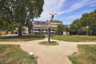 Sculpture for Wiesbaden, metal sculpture, sculptor Auke de Vries, park, trees, lawns, paths,