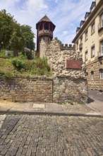 City fortification, historic city wall Heidenmauer, historic building, house, faÃ§ade with windows,