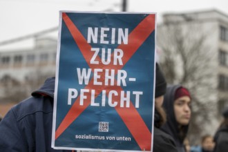 Demonstration against compulsory military service in Ludwigshafen am Rhein***Picture: Sign with the