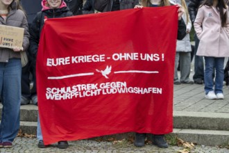 Demo against compulsory military service in Ludwigshafen am Rhein***Picture: Flag with the
