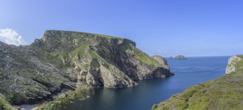 View of blue sea and cliffs from Portacloy Loop Cliff Walk, Muingnabo, County Mayo, Ireland