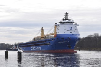The new cargo ship, cargo ship, BBC SAO PAULO sails through the Kiel Canal, NOK, Kiel Canal,