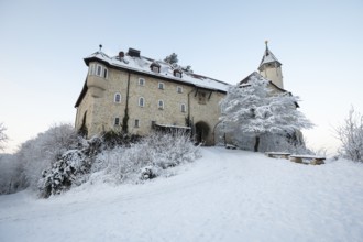 Sunrise over the snow-covered Teck Castle. Baden-WÃ¼rttemberg, Germany