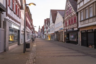 Kirchheim unter Teck, Baden-WÃ¼rttemberg, market street with town hall at sunrise in spring and