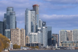 Scenic Toronto financial district skyline and modern architecture. View from Ontario lake