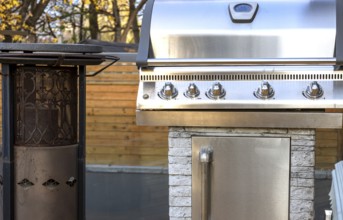 BBQ cooking and grill machine in private home patio. Home party celebration event